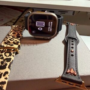Apple Watch Ultra 49mm Silver Titanium with Leopard and Black Bee Accent Bands